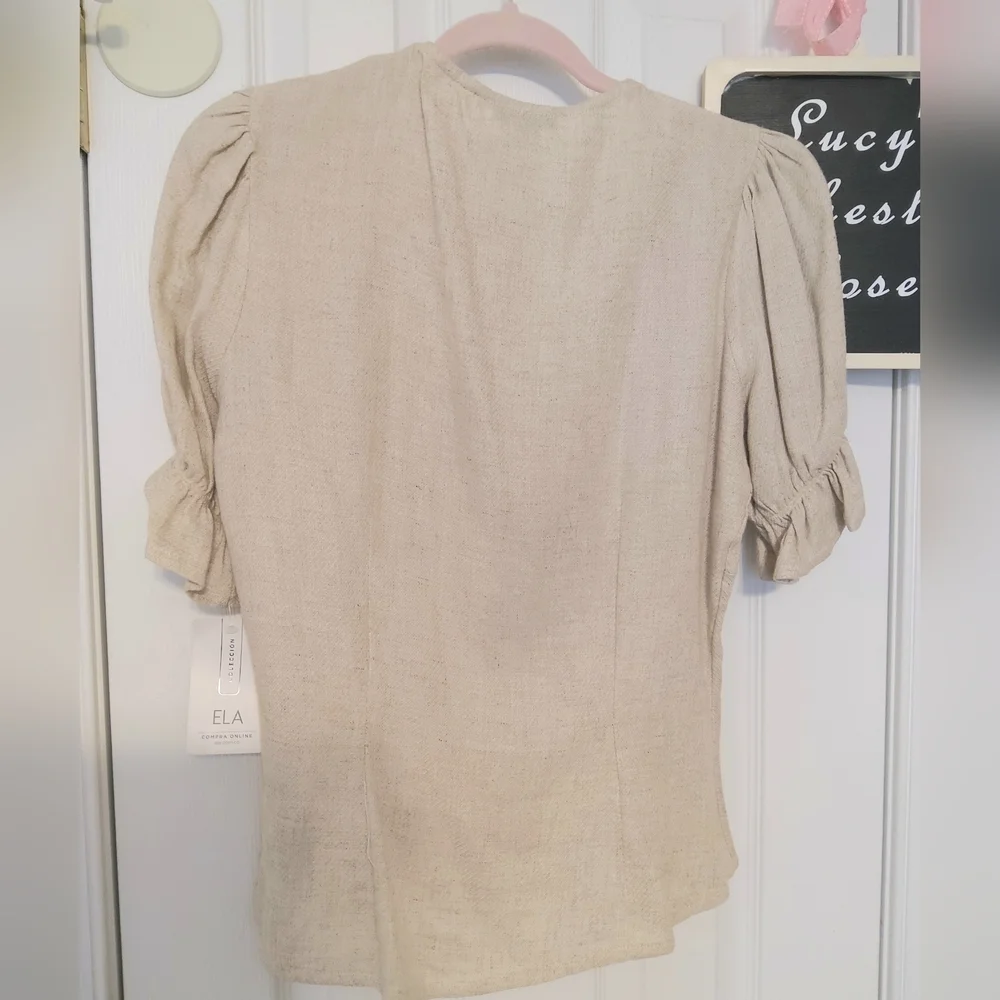 🌷ZARA ELA house Desig Elegant Beige Button-Up Top M